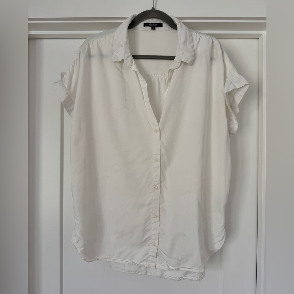Quince Vintage Wash Tencel Camp Shirt - White Button-Down Short Sleeve - Medium